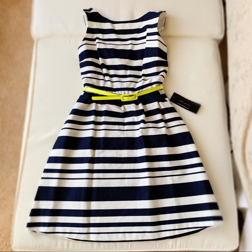 NWT Navy & White Striped Dress w/Belt The Limited